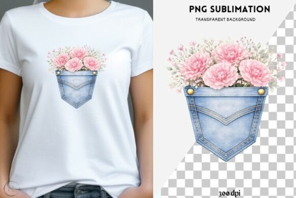 Download Denim Pocket with Flowers Png Design - Pocket Collection