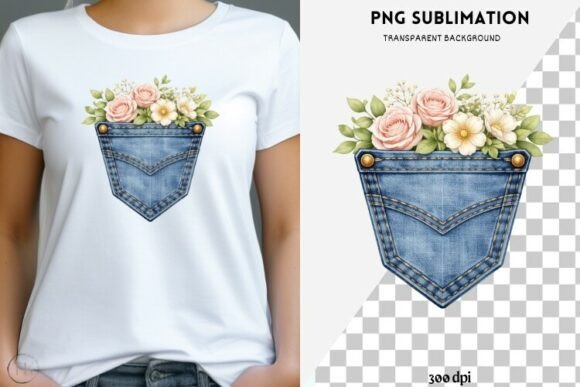 Download Denim Pocket with Flowers Png Design - Pocket Collection