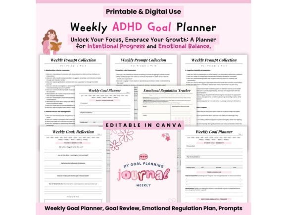 Download ADHD Weekly Goal Planner 2025, New Year - Goal planner Collection
