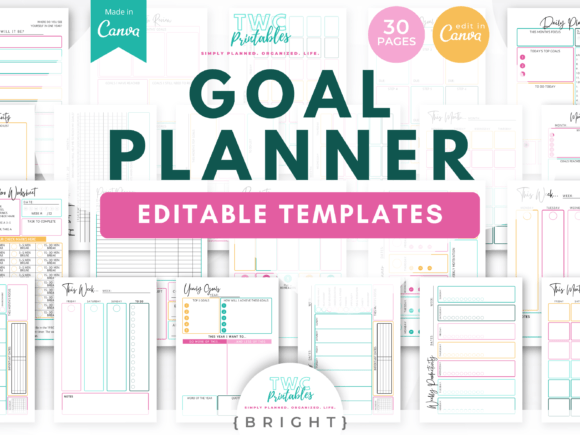 Download Goal Planner Canva Templates | BRIGHT - Goal planner Collection