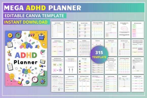 Download Editable Mega ADHD Planner KDP Interior - Premium Resources