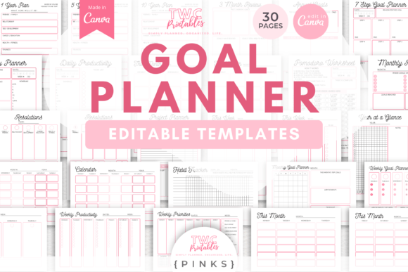 Download Goal Planner Canva Templates | PINKS - Goal planner Collection