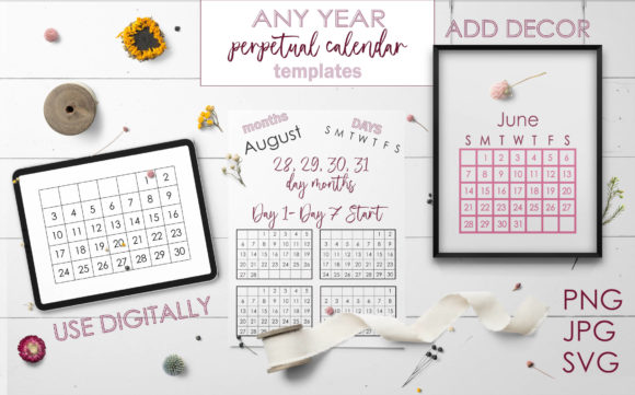 Download Perpetual Calendar Templates - ANY YEAR - Year Collection
