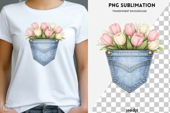 Download Denim Pocket with Flowers Png Design - Pocket Collection